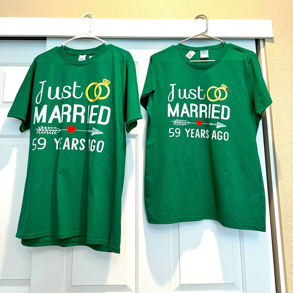 Just Married 59 years ago green tshirt set